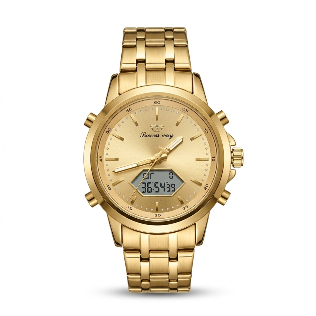 Success Way Gold Luxury Analog-Digital Watch for Men – Stainless Steel Premium Design