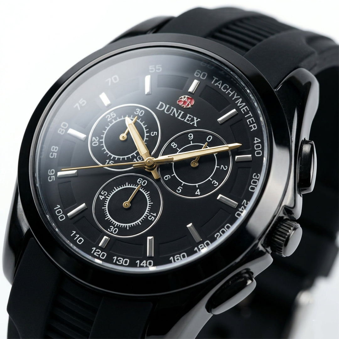 Dunlex Black Chronograph Sports Watch