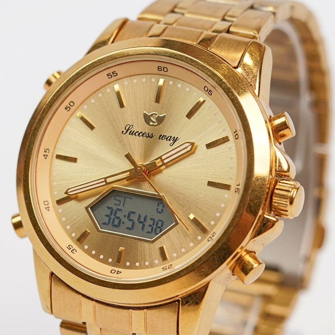 Success Way Gold Luxury Analog-Digital Watch for Men – Stainless Steel Premium Design