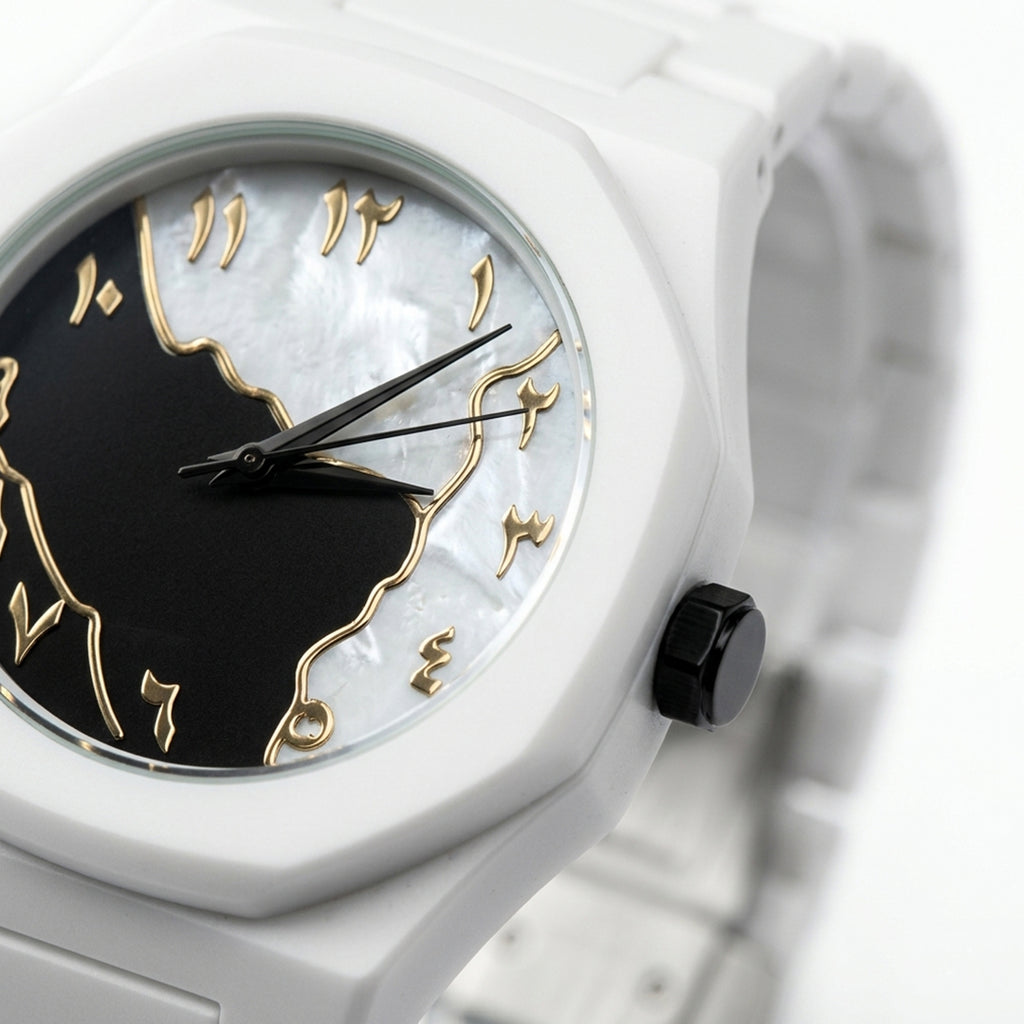Marble Design White Arabic Dial Minimalist Watch
