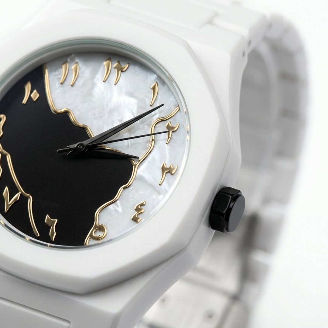 Marble Design White Arabic Dial Minimalist Watch