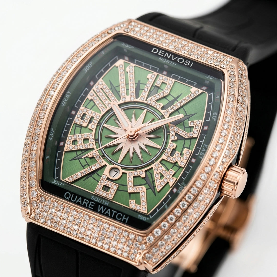 Denvosi Luxury Elegant Green Dial Diamond Square Watch