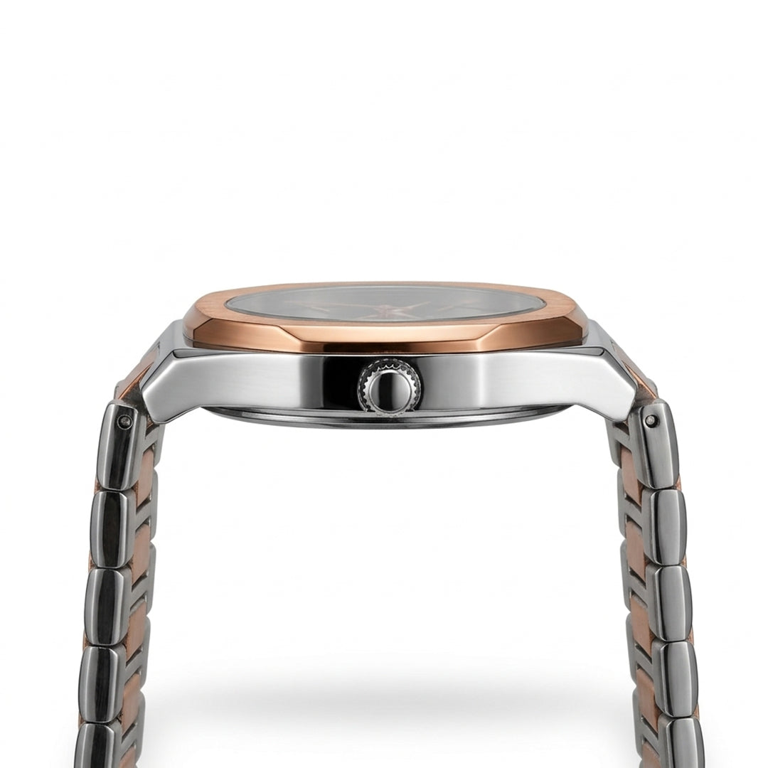 Universe Dual Tone Classic Steel Watch – Brown Dial
