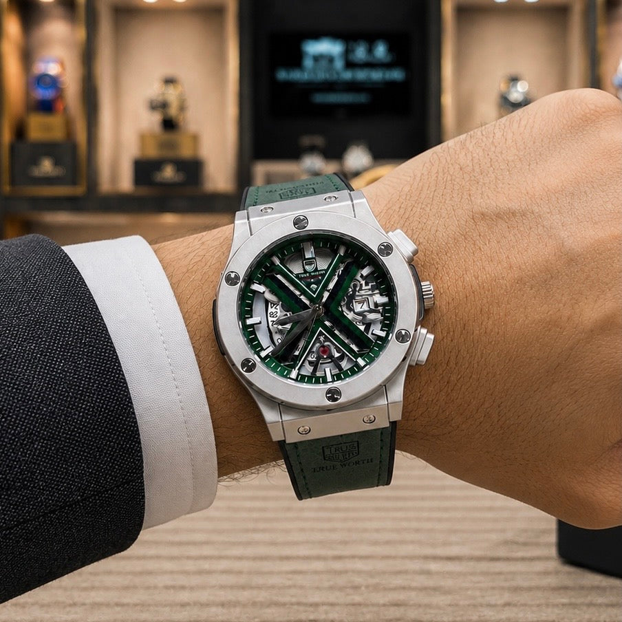 Green X Skeleton Watch