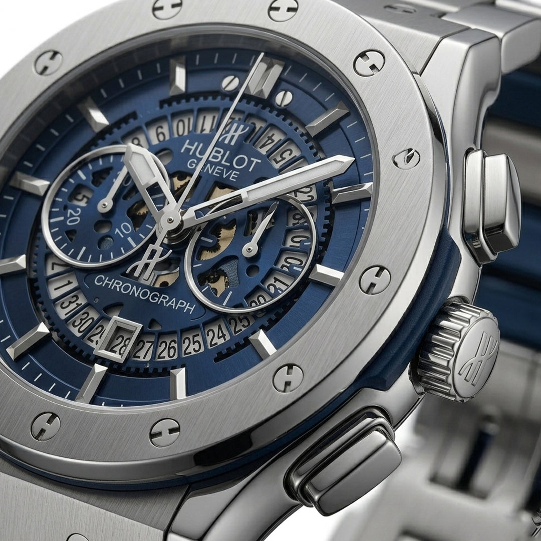 Blue Skeleton Chronograph Luxury Watch