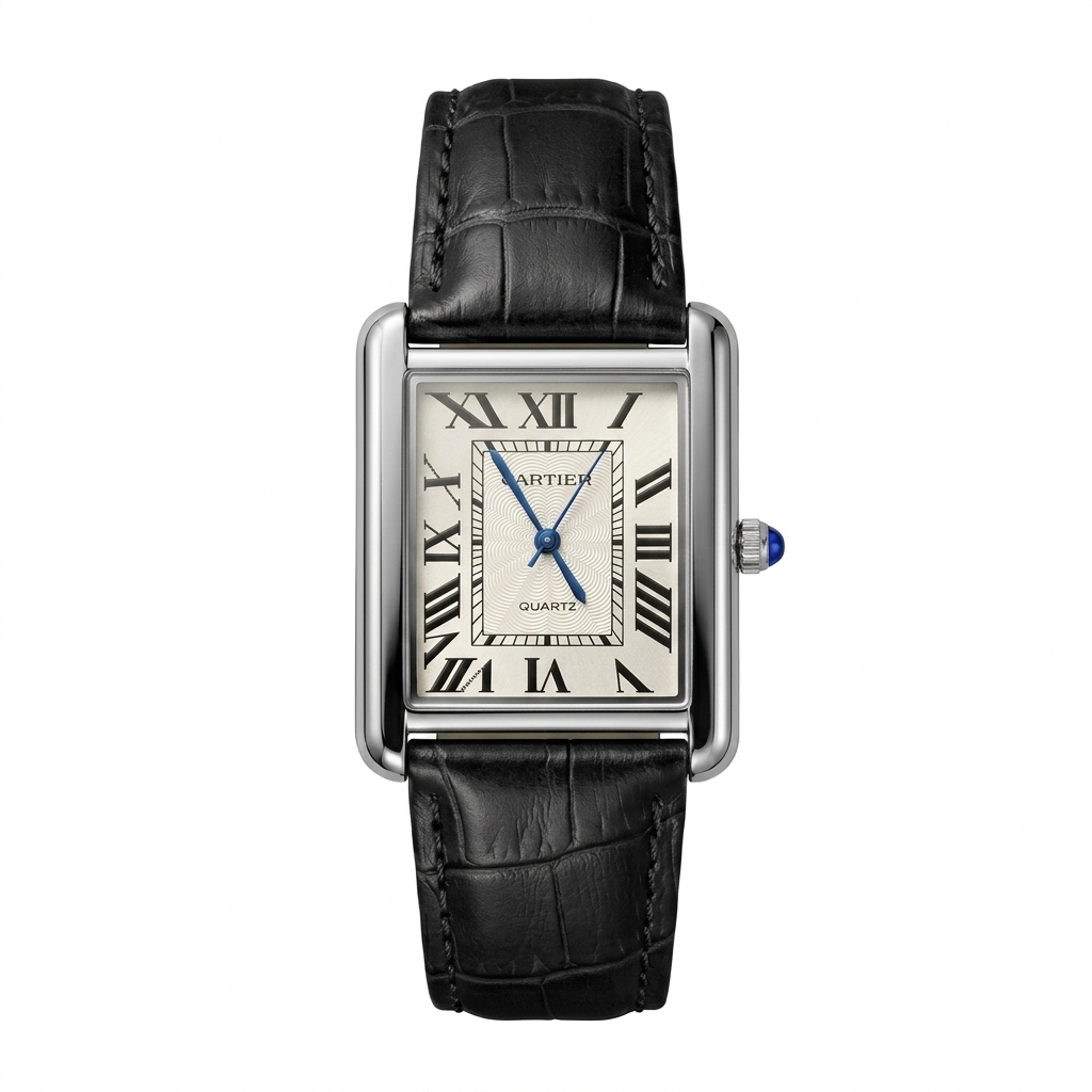 Vintage Tank Luxury Black Dial Watch
