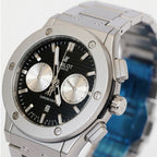 Silver Chronograph Luxury Steel Watch – Black Dial