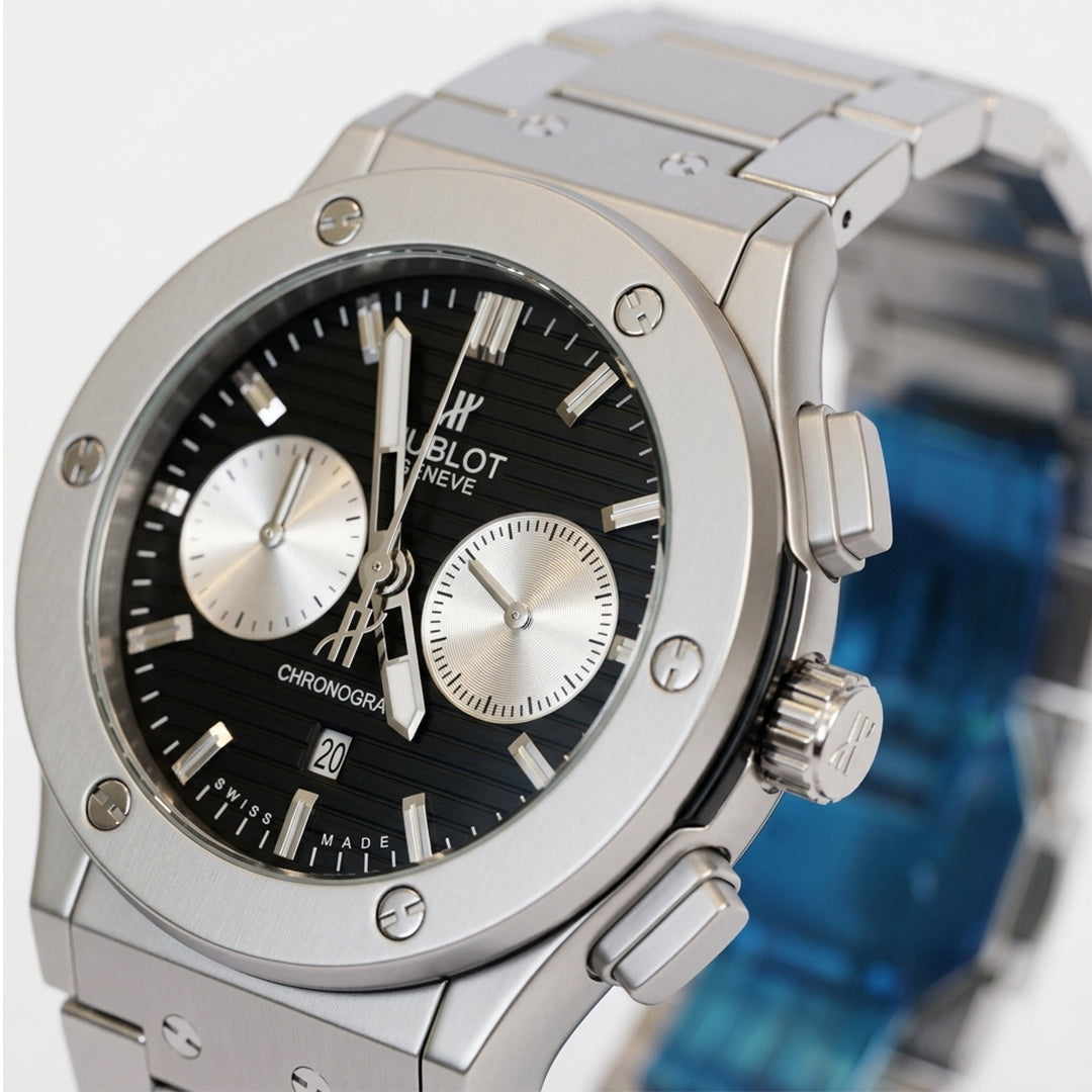Silver Chronograph Luxury Steel Watch – Black Dial