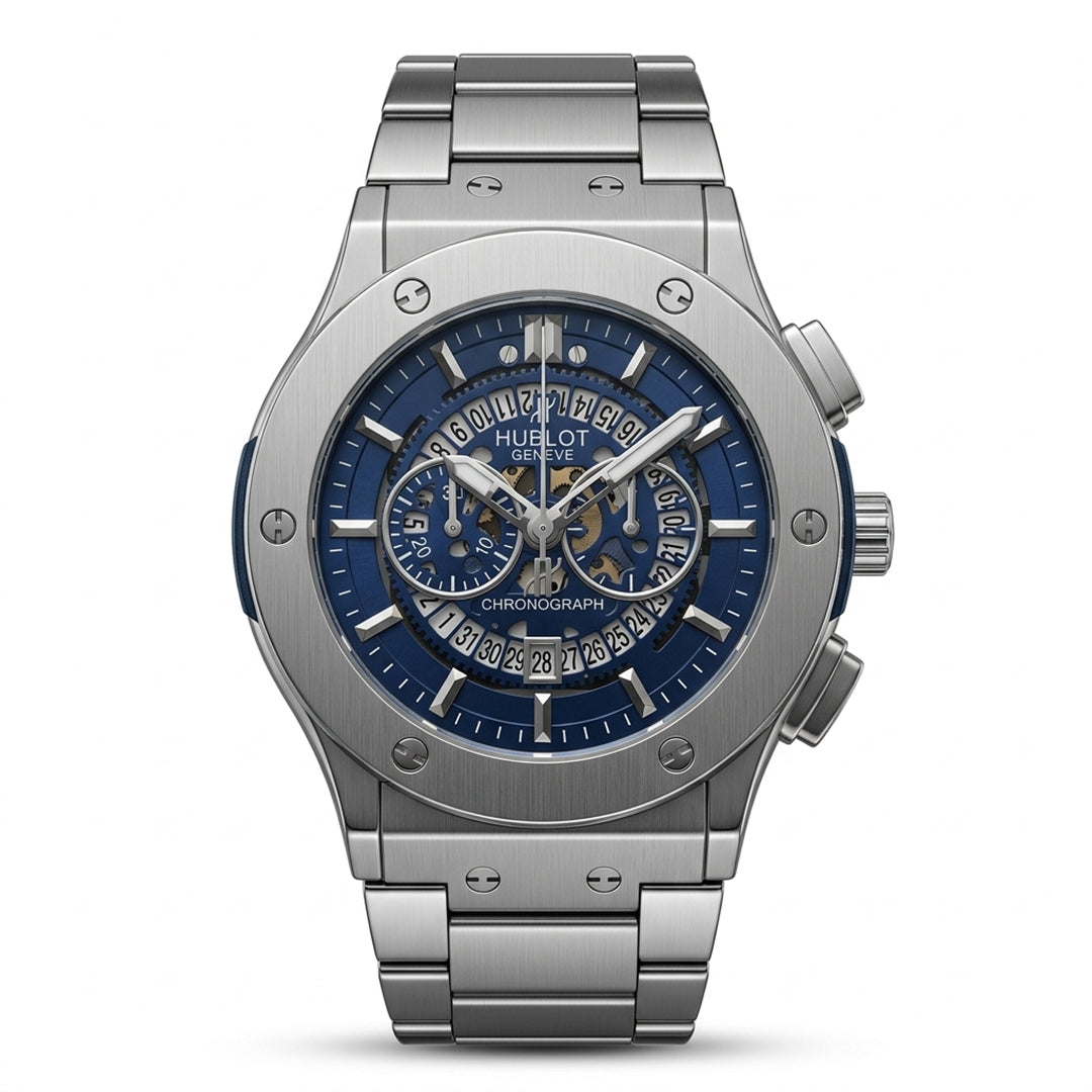 Blue Skeleton Chronograph Luxury Watch