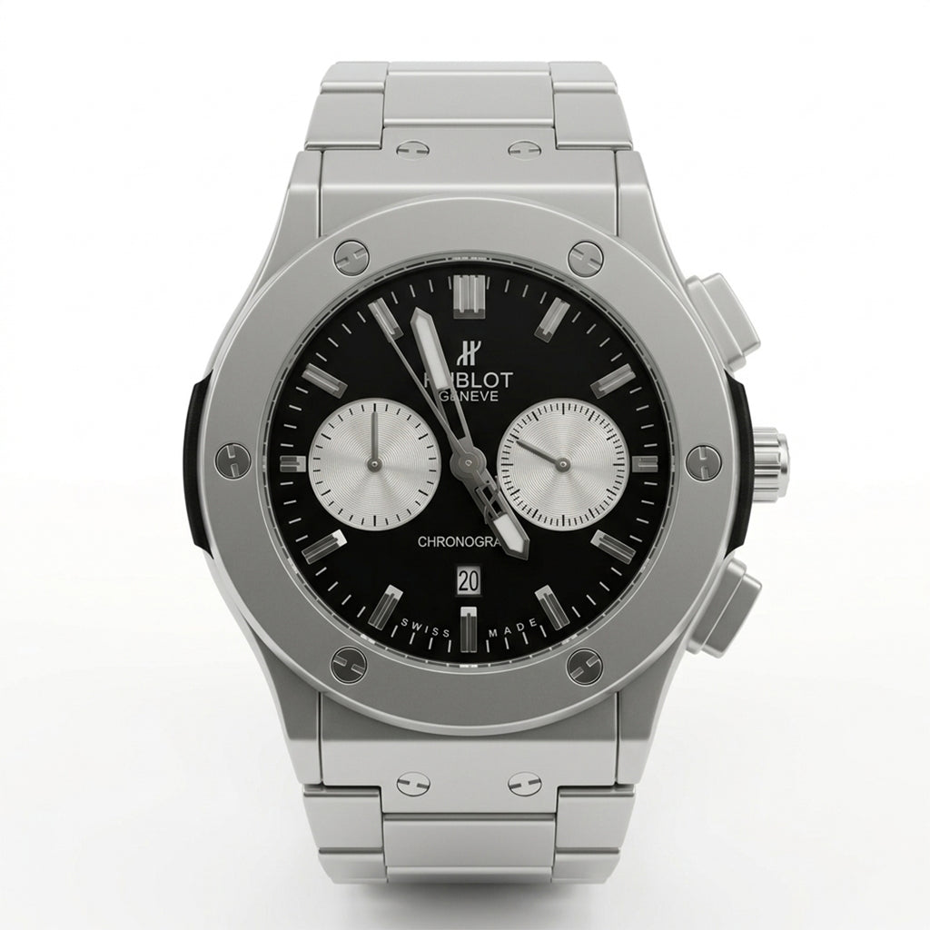 Silver Chronograph Luxury Steel Watch – Black Dial