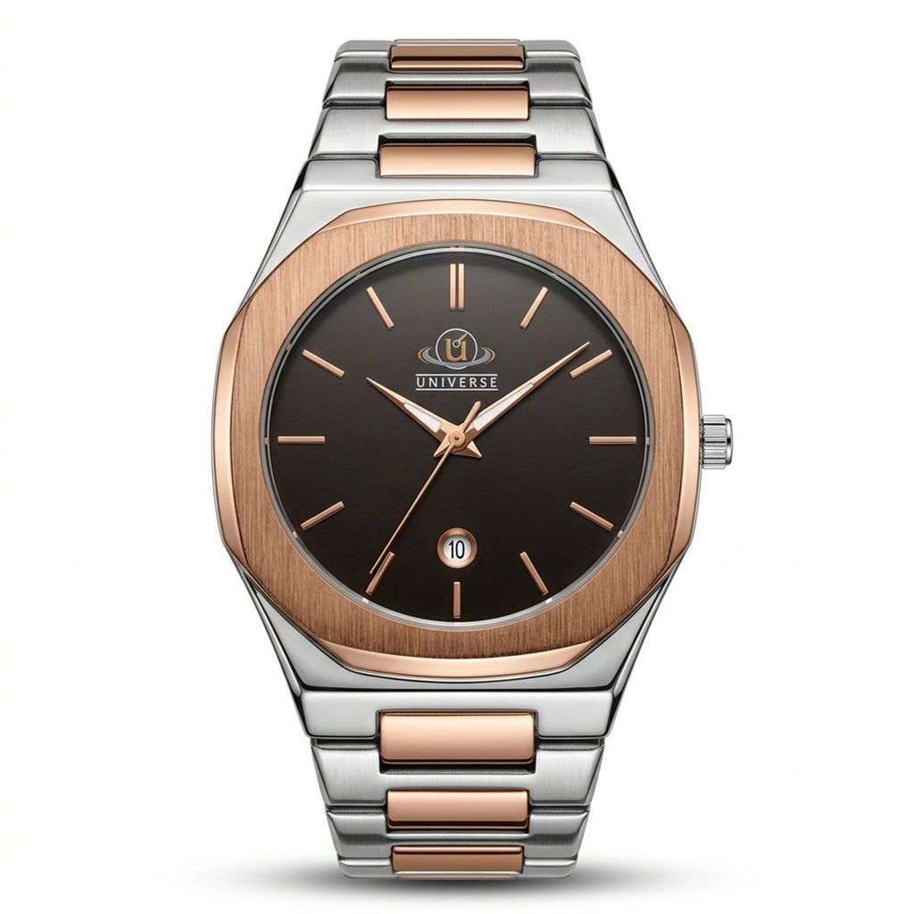 Universe Dual Tone Classic Steel Watch – Brown Dial