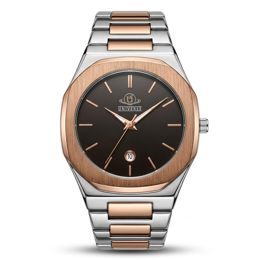 Universe Dual Tone Classic Steel Watch – Brown Dial