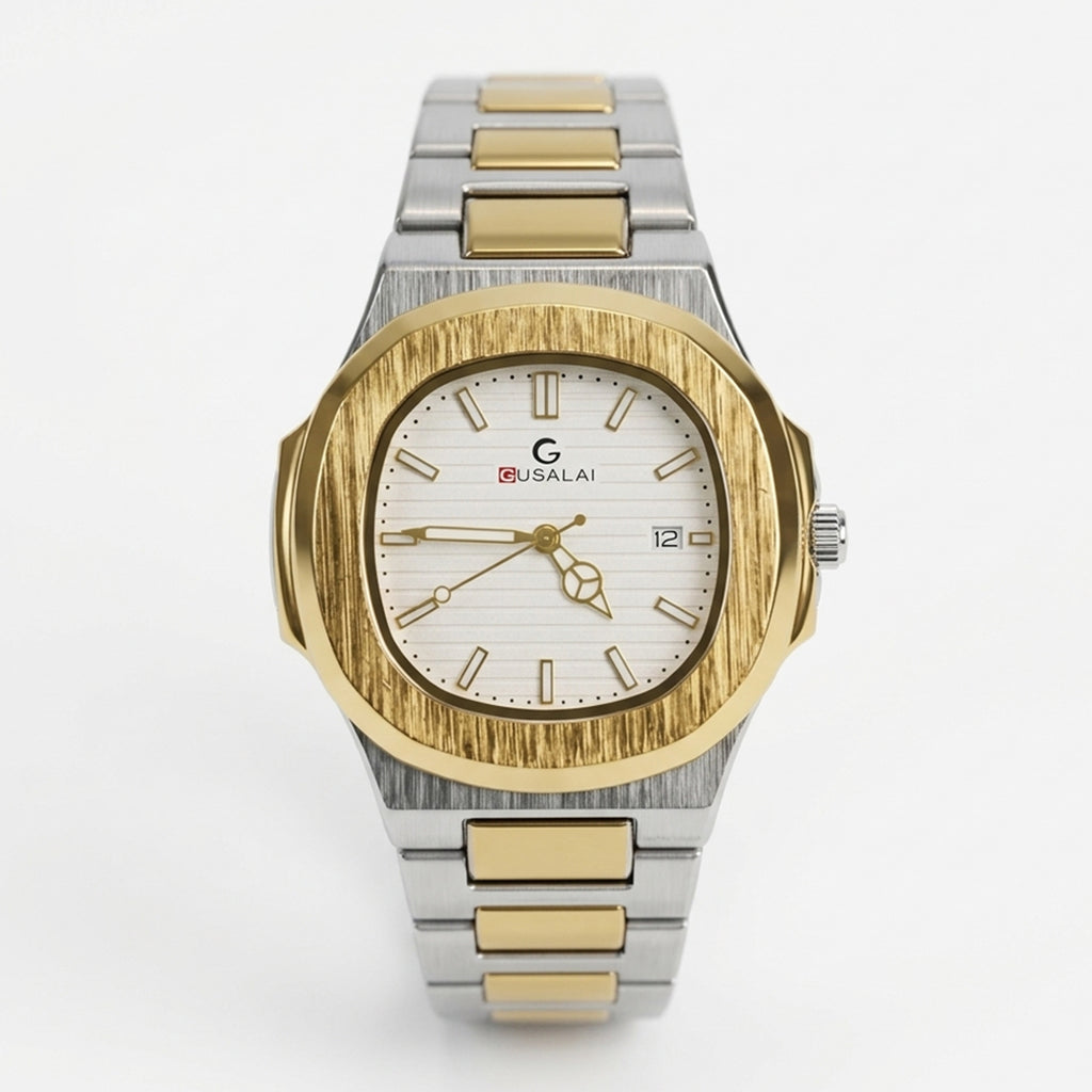 Gusalai Luxury Elegant Two-Tone Gold Steel Watch