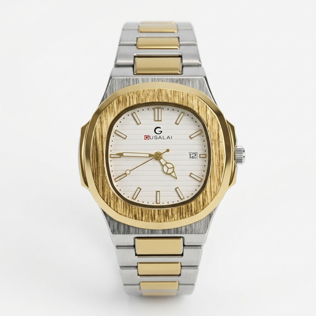 Gusalai Luxury Elegant Two-Tone Gold Steel Watch
