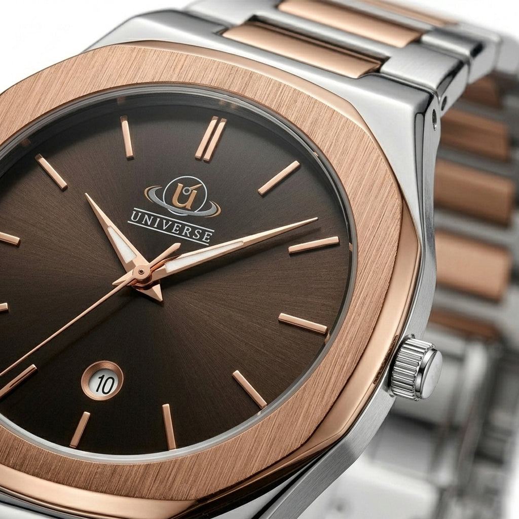 Universe Dual Tone Classic Steel Watch – Brown Dial