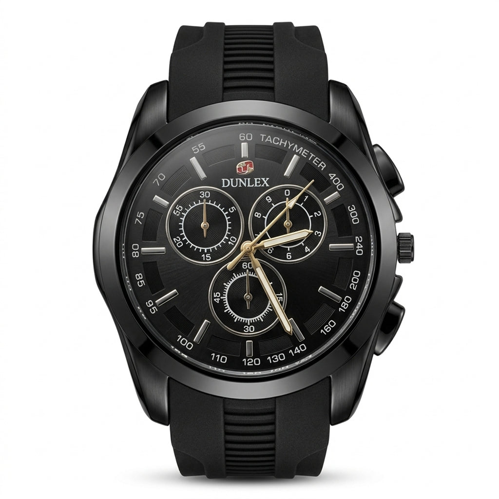 Dunlex Black Chronograph Sports Watch