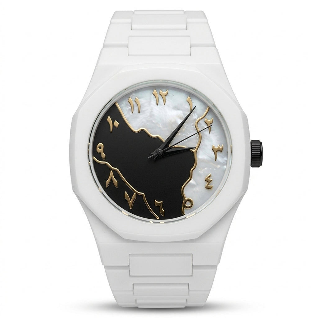 Marble Design White Arabic Dial Minimalist Watch