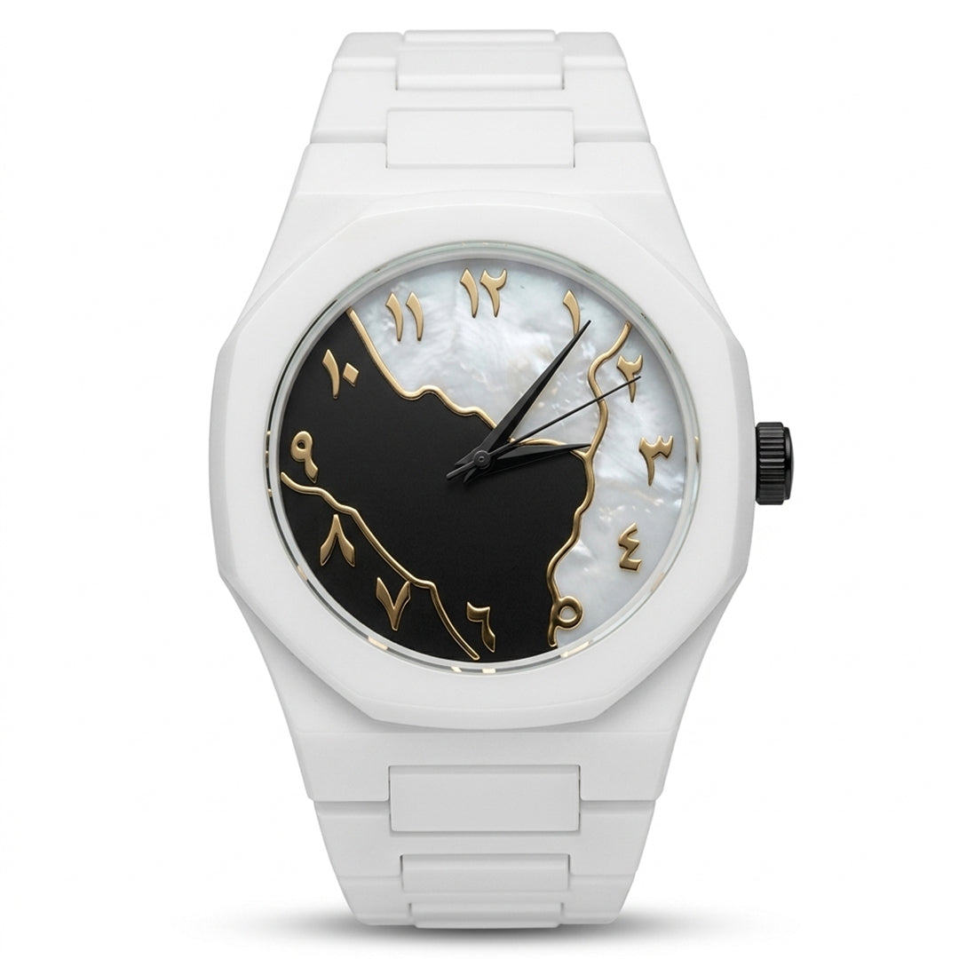 Marble Design White Arabic Dial Minimalist Watch