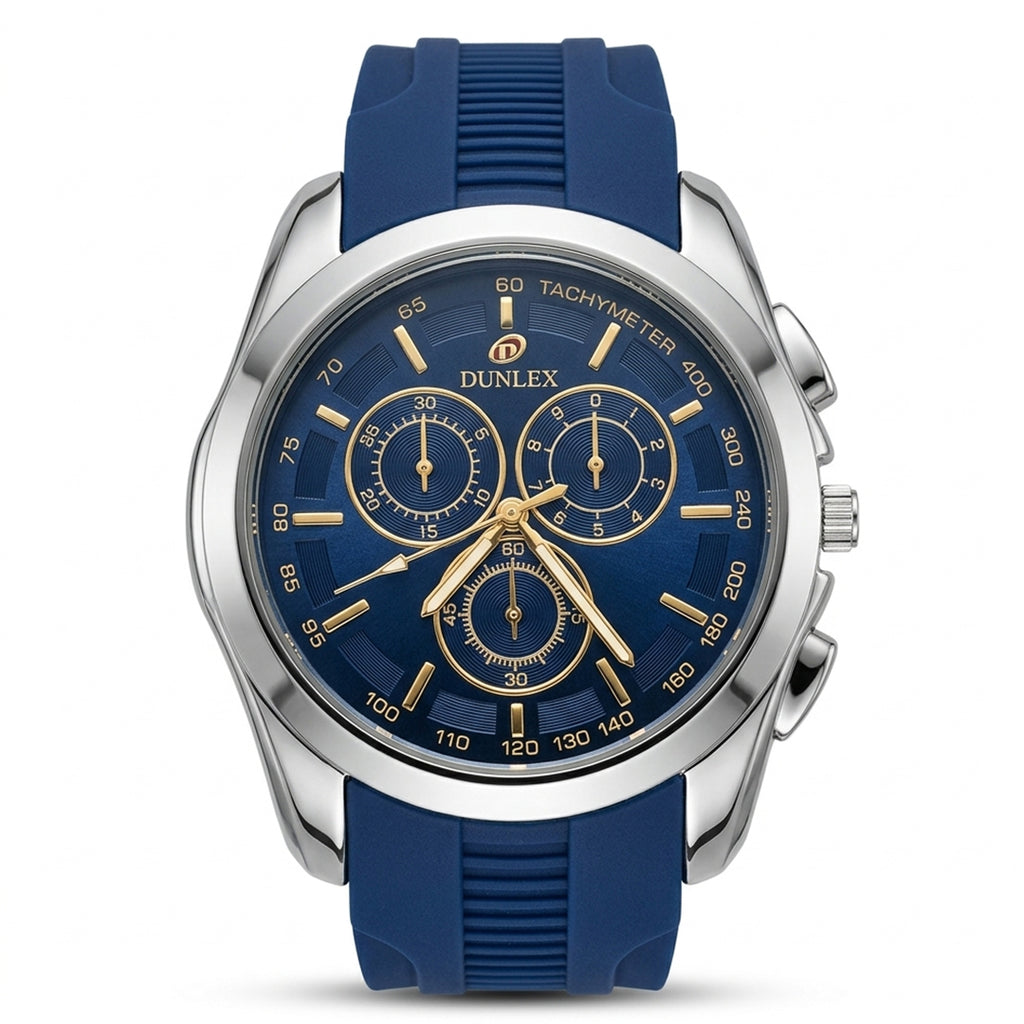 Dunlex Sport Blue Chronograph Silicone Strap Watch