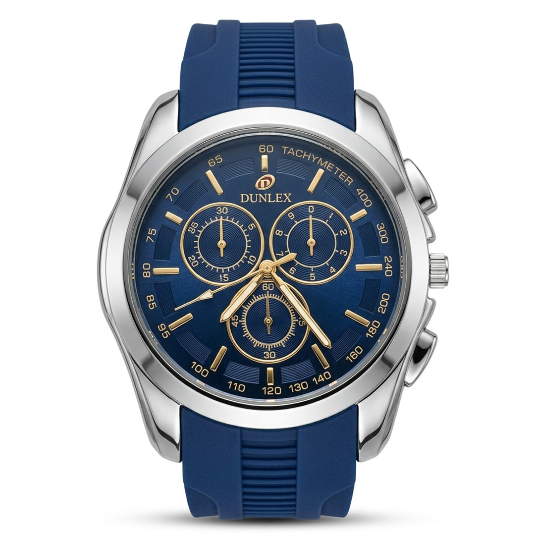 Dunlex Sport Blue Chronograph Silicone Strap Watch