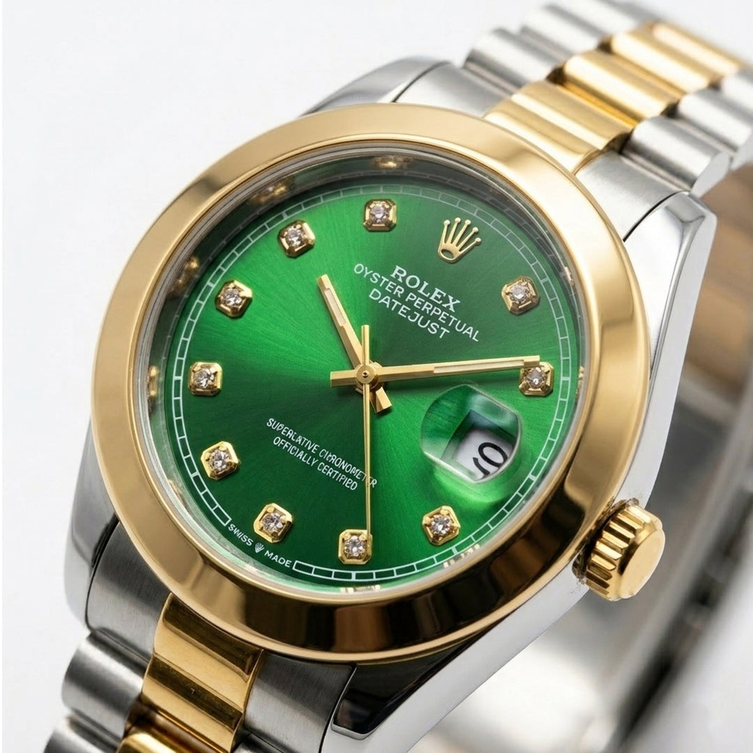 Rollie | Green Dial Two-Tone Luxury Watch