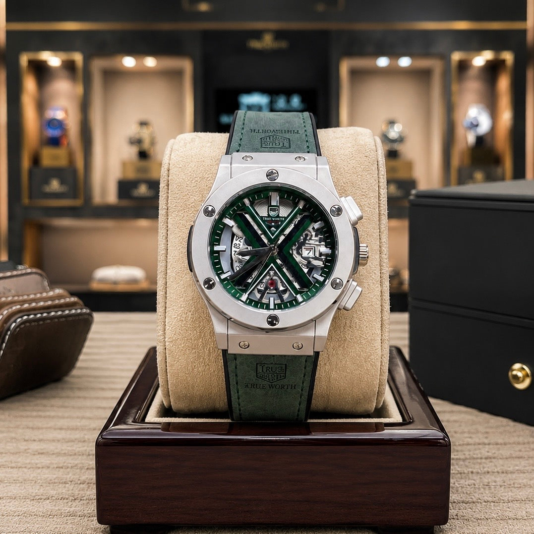 Green X Skeleton Watch
