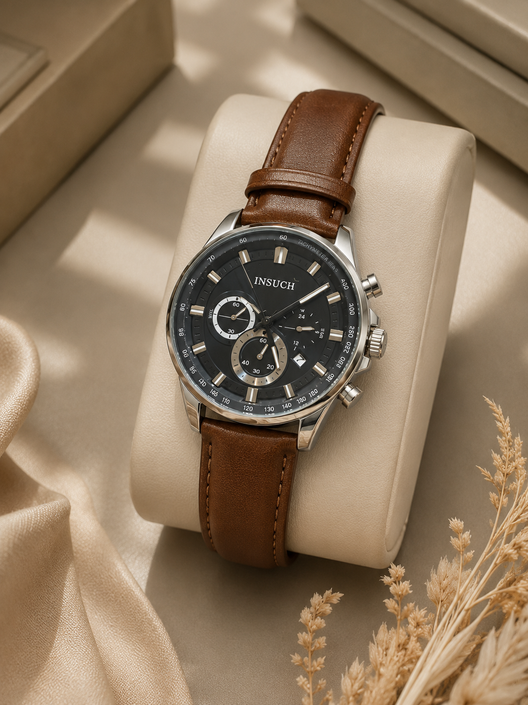 Insuch Prestige Black Chronograph Leather Watch