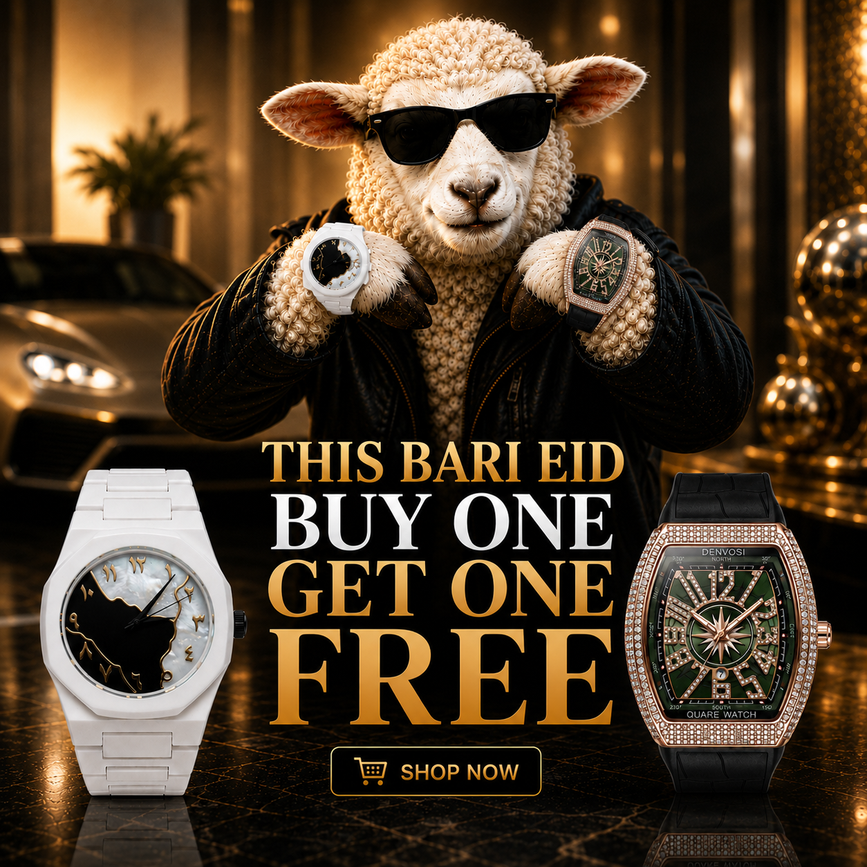 Buy 1 Get 1 Free – Denvosi Green Dial Watch + Free Marble Arabic Dial Watch