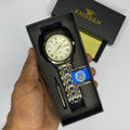 FNGEEN Silver Gold Luxury Watch With Free Cell & Adjustment Tool