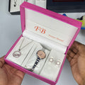 Elegant Ladies Watch & Jewelry Gift Set – Pink Crystal Edition
