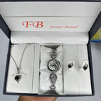 Luxury Ladies Watch & Jewelry Gift Set – Black Crystal Edition